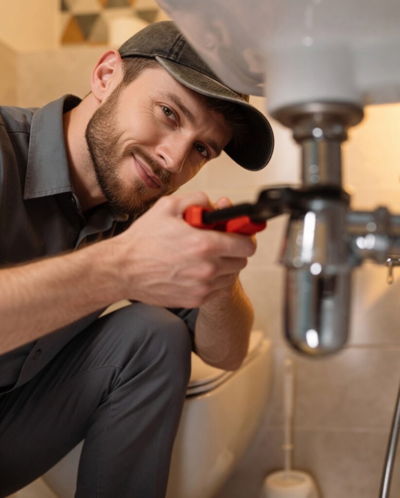 plumber tightening up a sink drain
